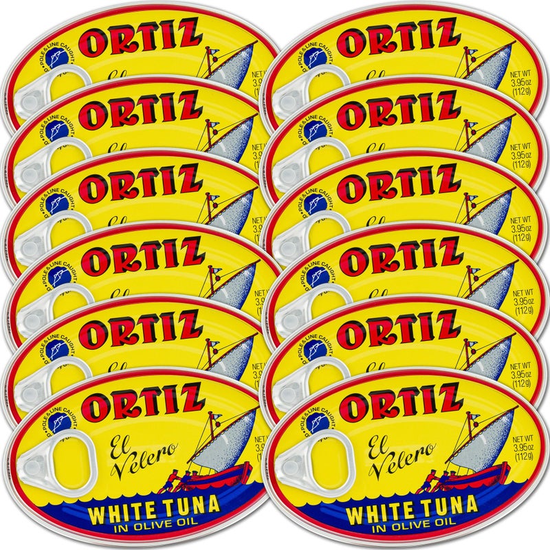 Ortiz White Tuna in Olive Oil, Fresh Tender Slices, Spanish Wild Caught Tuna, High in Protein and Omega 3 Fats, Excellent in Salad, Pasta or Sandwiches - No Need to Add Mayo, 3.95oz Can (Pack of 12) - Image 1